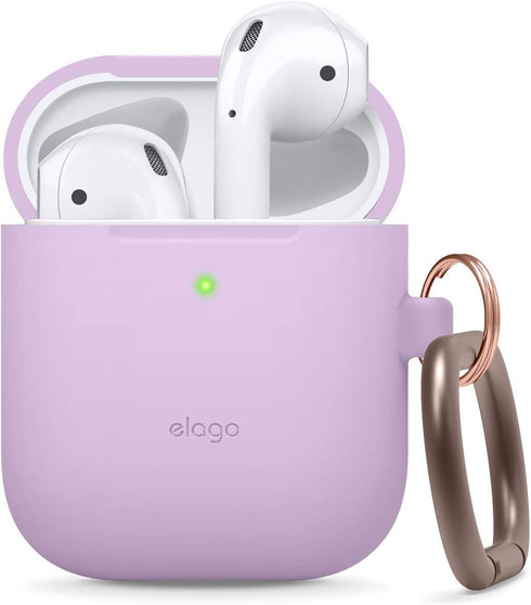elago Silicone Case with Keychain for Apple AirPods Case 1 & 2, Front LED Visible, Supports Wireless Charging, Lavender