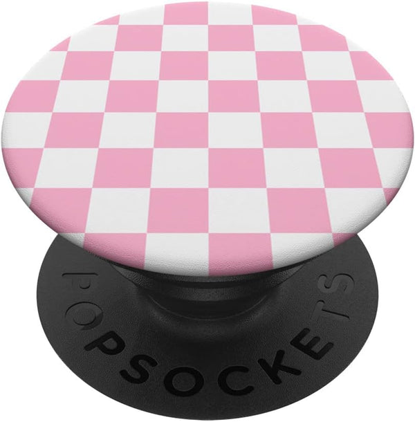 Cute Pastel Baby Pink Off White Checker Pattern Design PopSockets Swappable PopGrip