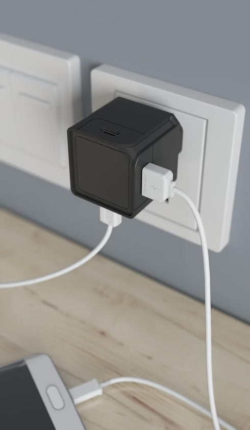 Allocacoc USB Cube Original, 4 Ports USB Wall Charger, 2 USB-C & 2 USB, 3A, 5V, 15W, Compact Design Compatible with