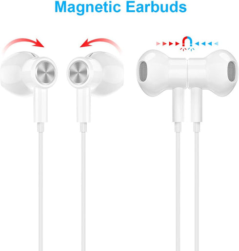 3.5mm Noise Canceling Earbuds with Microphone, Magnetic Wired Jack Earphone for Google Pixel 4a, Samsung A15, iPhone 6