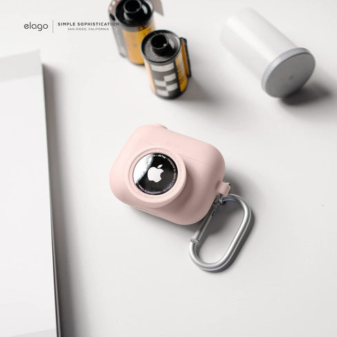 elago Snapshot Cover for Apple AirPods Pro, Cute Classic Camera Design, Sand Pink, Key Ring Included