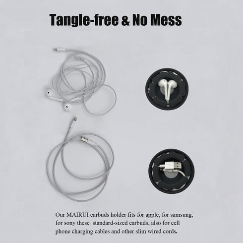 MAIRUI Wired Earbud Case - Earphone Cord Organizer, Soft Silicone Magnetic Holder, Tangle Free (Carbon Black)