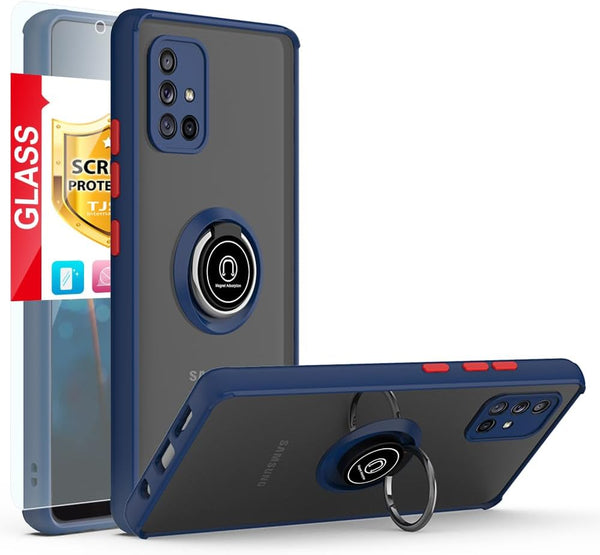 TJS Compatible with Samsung Galaxy A71 5G Case, Heavy Duty Drop Protector with Tempered Glass Screen Protector.
