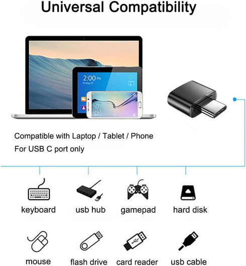 USB C to USB Adapter (Pack of 2), Type C to USB-A Converter, Compatible with MacBook, Tablets, Black and Silver