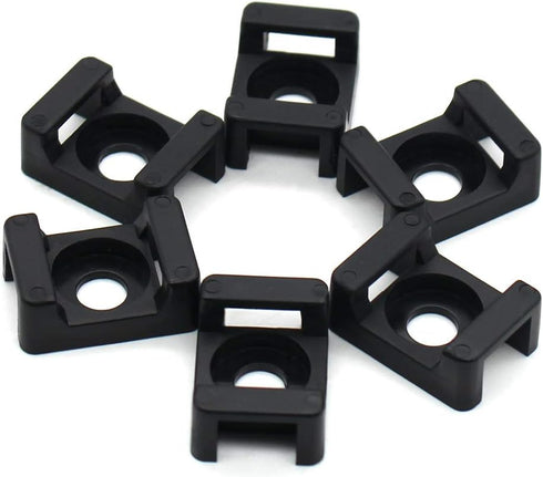 Black 9mm Cable Tie Mount Base Saddle Type Holder, Large Size 0.75 inch, Pack of 100, Screw Wire Bundle Holder