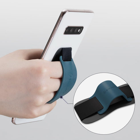 Sinjimoru Silicone Mobile Phone Grip with Stand, Secure iPhone Holder Strap for All Smartphones (Black)