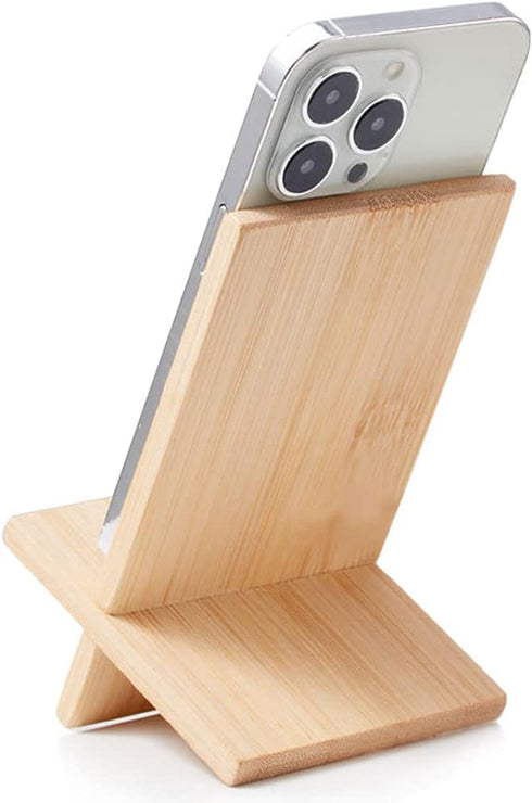 Bamboo Cell Phone Stand with Charging Hole, Detachable Wood Mobile Phone Holder for Desk, Compatible with iPhone iPad