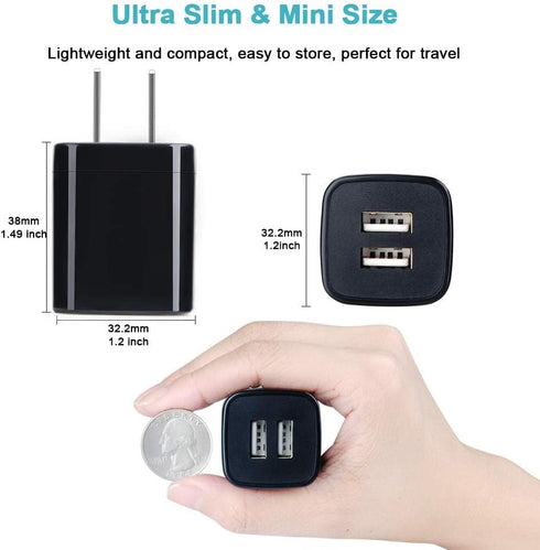 USB Wall Charger, 3 Pack 2.4A Dual Port Charging Block Power Adapter for iPhone 16 15 14 13 12 11 Pro Max