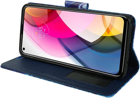 Zase Moto G Stylus 5G Wallet Phone Case for Women, PU Leather Flip Folio Cover with Kickstand, ID Card Slot (Blue