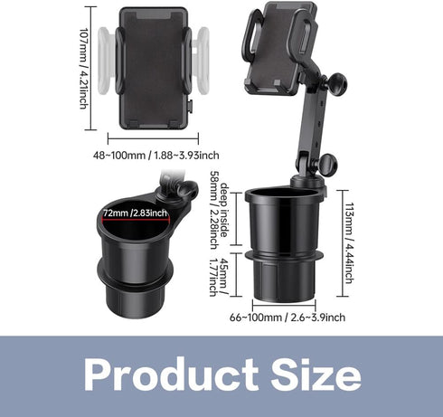 Car Cup Holder Phone Mount, Universal Auto Cell Phone Stand with Drink Expand Cup Holder, 2 in 1 Multifunctional with