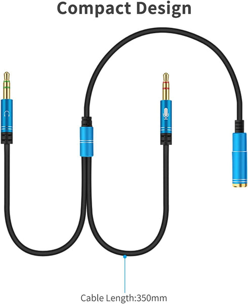 Headphone Y Cable Splitter Adapter for Computer, 3.5mm Female to 2 Dual 3.5mm Male, Gold-Plated Audio Mic Y Cable