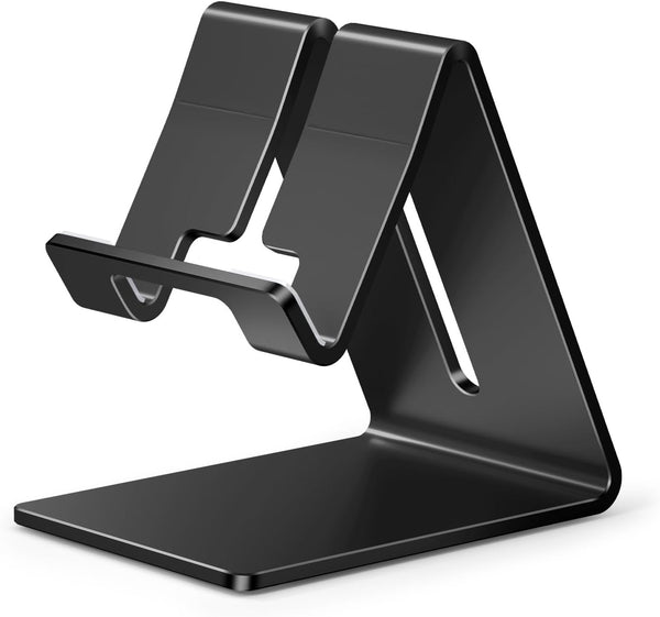 Aluminum Phone Stand for iPhone 16 15 14 13 12 11 X 8 7 6 Plus 5, Tablet, Samsung, Black