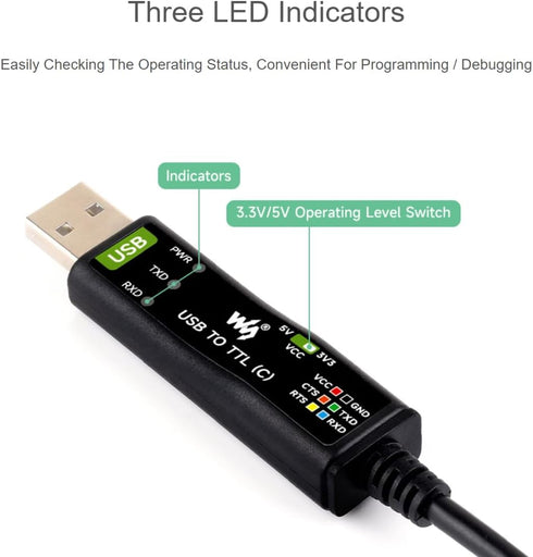 waveshare Industrial USB to TTL 6pin Serial Adapter Cable, USB to TTL (C) Converter with FT232RNL Chip, Compatible with