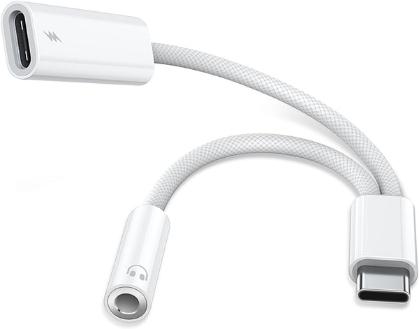 USB C to 3.5mm Audio Adapter with Charger, 2 in 1 USB C to 3.5mm Headphone Jack Hi-Fi DAC with PD 60W