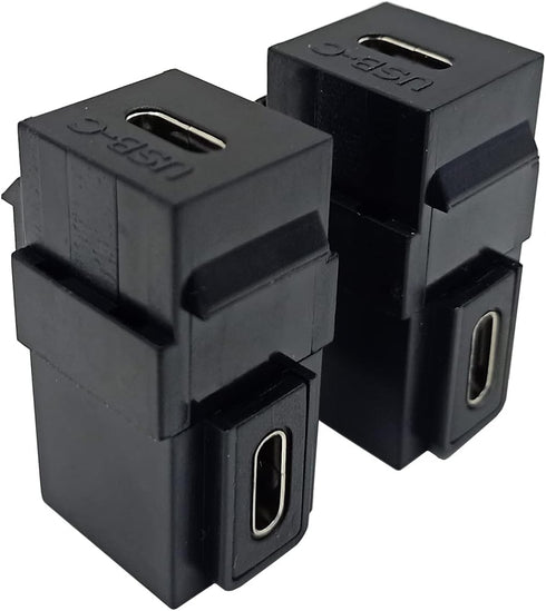 Qaoquda USB C Keystone Jack Inserts, 90 Degree USB 3.1 Type-C Female to Female Keystone Insert Adapters (2 Pack) - Black