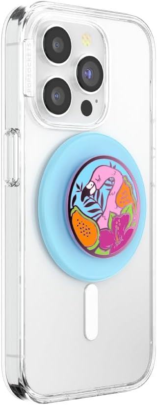 Flamingo PopSockets Round Phone Grip, Compatible with MagSafe, Adapter Ring Included, Wireless Charging Phone Holder