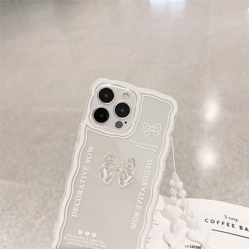 Casechics iPhone Xs Max Case: Cute 3D Crystal Bow Tie, Soft Shockproof Cover with Heart Wristband Strap (White)