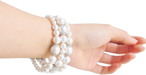White Pearl Bands Compatible with Samsung Gear S2 Smartwatch, Elastic Stretch Handmade Jewelry Bracelet Strap