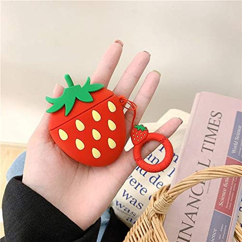 Airpods Silicone Case, Funny Cute Cover for Apple Airpods 1&2, 3D Strawberry Design, Best Gift