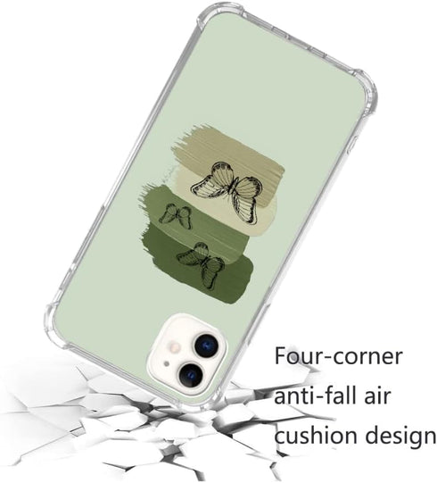 Sage Green Phone Case Compatible with iPhone 11, Green Aesthetic Butterfly Trippy Cover for Men Women, Unique Soft TPU