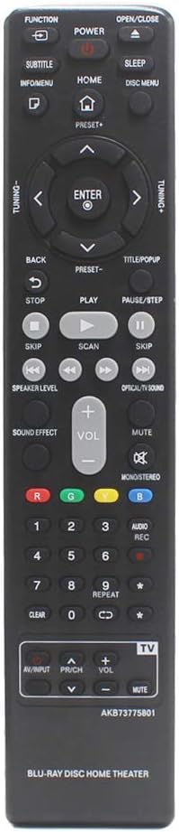 AKB73775801 Replacement Remote for LG Blu-ray Home Theater Models BH5140, BH5440P, LHB655, and more