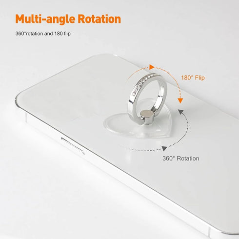 ralhaywi 2pcs Kickstand360 Phone Ring Stand Holder with DiamondHeart Shape Transparent Phone Ring Degree Rotation