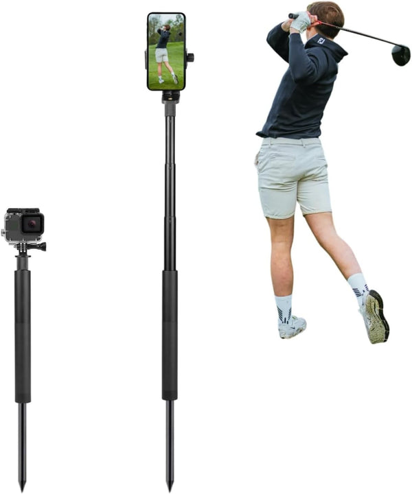 YKI Golf Monopod Selfie Stick with Ground Spike Stake, Golf Swing Analyzer Phone