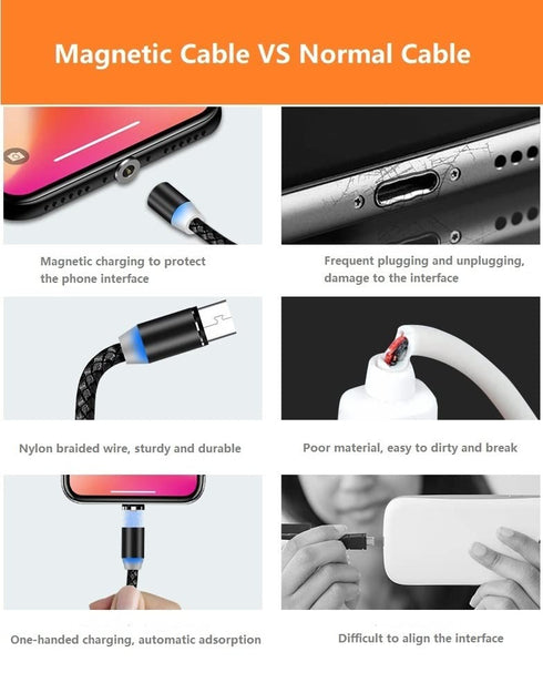 10pcs Magnetic Charging Cable, Short USB Cables (0.6~0.8ft, 2.4A Max), Nylon Braid, Compatible with Charger Stations &