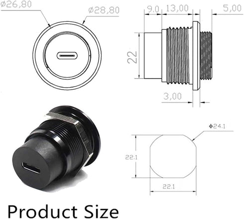 2PCS USB 3.1 Type C Panel Mount Coupler, Female to Female USB-C Feed Thru Converter Adapter with Dust Cover