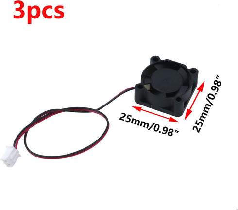 Antrader 3-Pack 12V 0.1A 2Pin Mini Brushless Cooling Fan - 25mm x 25mm x 10mm