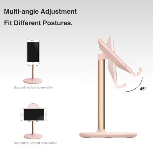 Bright Stone Adjustable Phone Stand for Desk - Compatible with 4"-12.9" Phones/Tablet/iPhone/iPad/Switch (Pink)