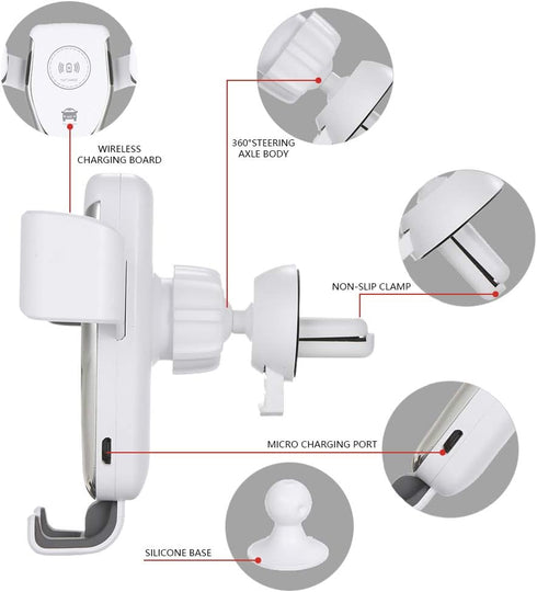 Wireless Car Charger,10W Qi Fast Charging Auto-Clamping Car Mount,Windshield Dash Air Vent Phone Holder Compatible iPhone 11/11 Pro/11 Pro Max/Xs MAX/XS/XR/X/8/8+ (White)