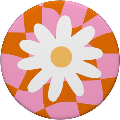 Cute Pink Orange Checker Daisy Flower Pattern PopSockets Standard PopGrip