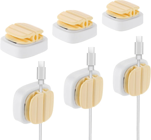 MECCANIXITY 6Pcs Cord Organizer Spring Cable Clip Holder, 3-in-1 Yellow Adhesive Adjustable Cord