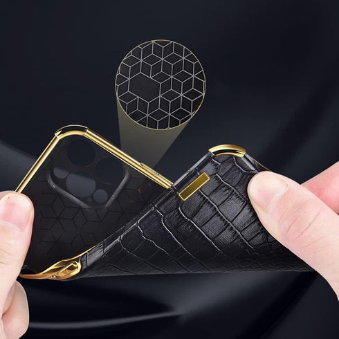 Guppy Luxury Crocodile Cover Case for iPhone 15 Plus, 360 Degree Rotation Stand, Slim Leather Snake Lizard Skin