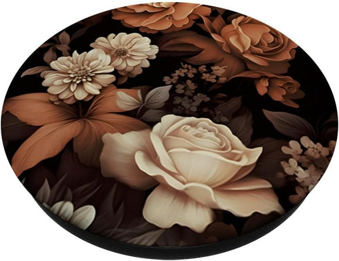 Vintage Brown Dark Flower Pattern PopSockets Standard PopGrip