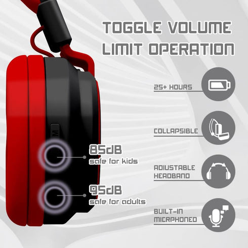 Headphones Kids Bluetooth Wireless Volume Limited 85/110dB Over Ear Foldable Noise Protection Headset/Wired Inline Cable Aux 3.5mm Mic for Child Boy Girl Travel School Pad Tablet Black