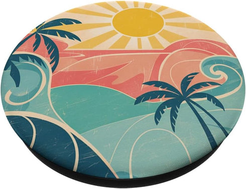 Retro Summer Vibe Designs Summer Retro Vibes | Beach Palm and Sun Design PopSockets Adhesive PopGrip