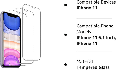 YMHML iPhone 11 Screen Protector - 3 Pack Tempered Glass, Military Grade Shatterproof, HD Clear, Case Friendly.