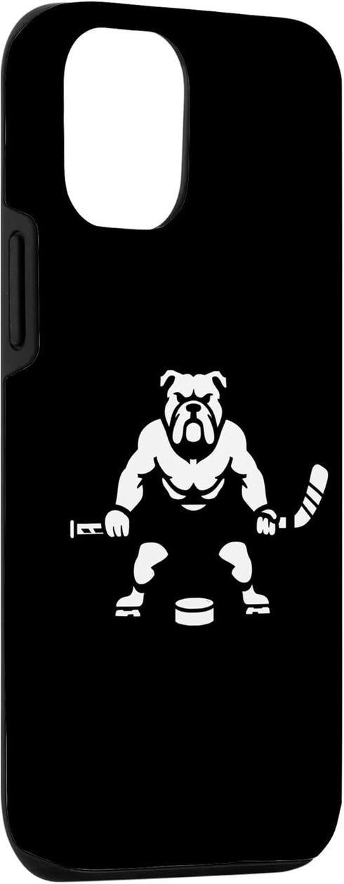 iPhone 15 Case, White Silhouette Dog Bulldog Ice Hockey Player