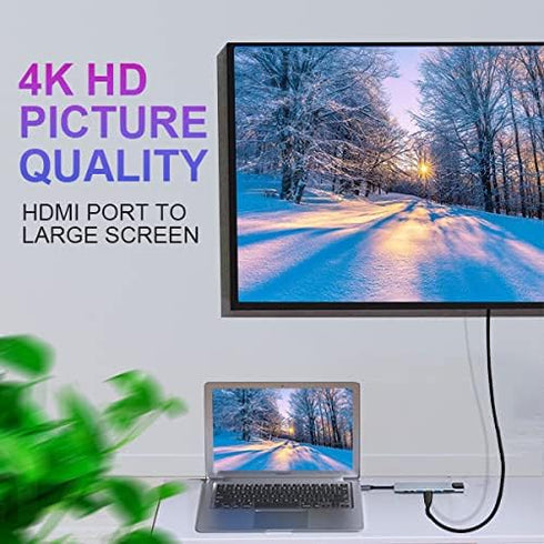 USB C HUB - 8 in 1 USB C Adapter with 4K HDMI, 100W PD, USB 3.0, RJ45 Ethernet, SD/TF Card Reader