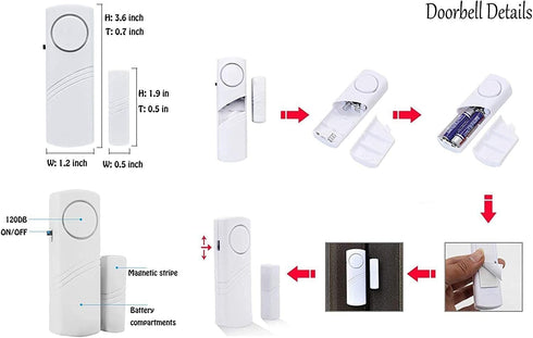 4 Pack Door Window Alarm, Magnetic Burglar Alert Sensor, Loud Door Alarms for Kids Safety, Home Security