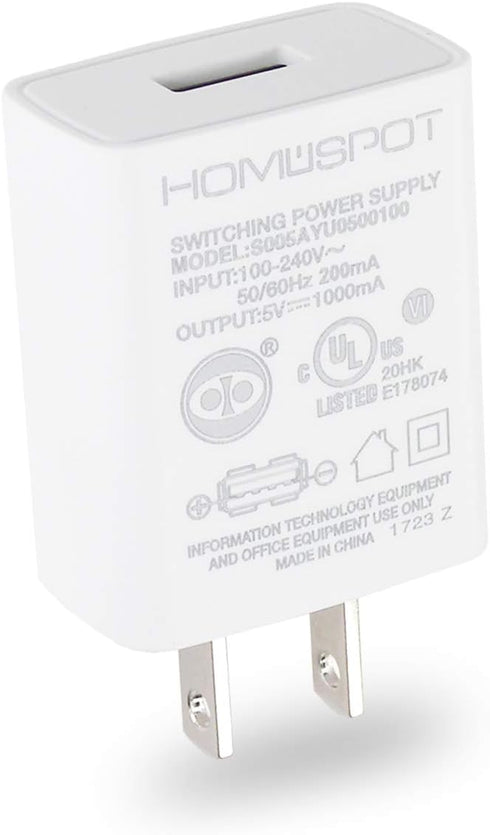 HomeSpot UL Certified USB Wall Charger 5V1A Plug, Indoor Power AC Adapter for Travel Office Home Use - 1 Pack White