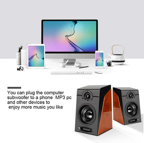 Portable Computer Speakers - Wired Pair 3in Stereo HiFi Multimedia PC Subwoofer with Non Slip Mat