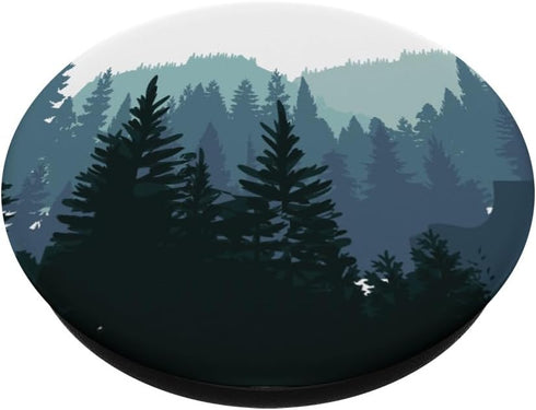 Pine Tree mountain scene Teal forest pattern for women men PopSockets Swappable PopGrip