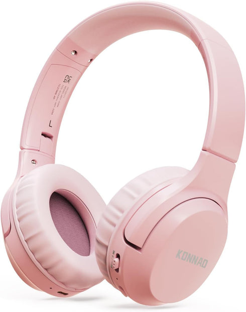 Kids Wireless Headphones 60H, Foldable On Ear Headphone with MIC, Volume Limiter 85dB/94dB for School, Pink
