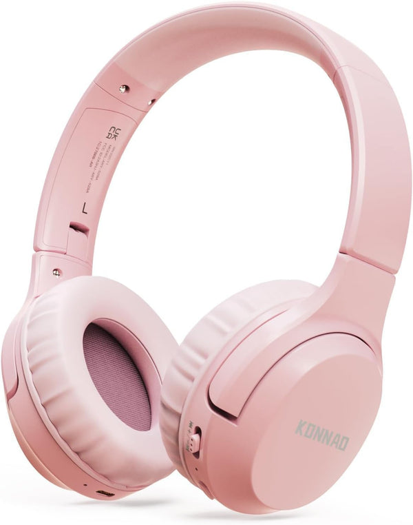 Kids Wireless Headphones 60H, Foldable On Ear Headphone with MIC, Volume Limiter 85dB/94dB for School, Pink