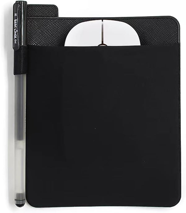 AubRie Universal Stick-On Mouse Pouch, Wireless Mouse and Pen Holder, Reusable Adhesive, No Glue Residue, Black
