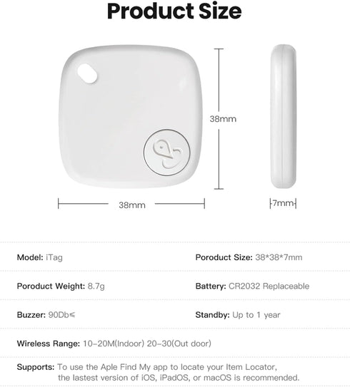 Bluetooth Tracker & Item Locator, Key Finder Smart Tag for Apple Find My (iOS Only), 1 Year Battery (White-1pack)