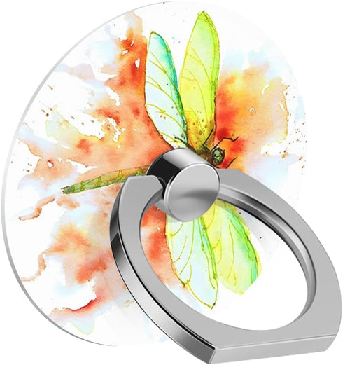 Cell Phone Ring Holder Grip, Cute Green Orange Dragonfly Finger Ring Stand, 360 Degree Rotation Universal Kickstand